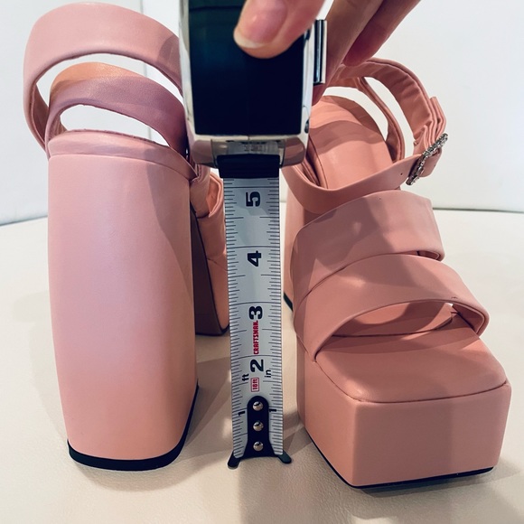 NWT blush pink Barbie baby crystal square buckle open square toe platforms 8 /39 - Picture 7 of 10